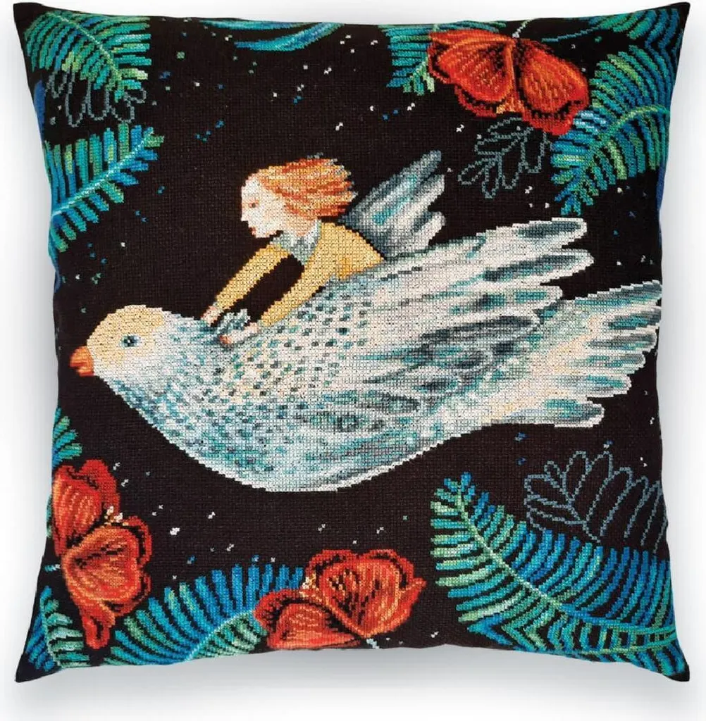 Kit broderie coussin 40x40cm RTO fils coton et toile Aida de qualité