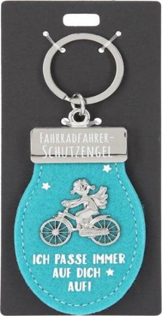 Depesche Schutzengel \Fahrradfahrer\" Schlüssel-Anhänger aus blauem Filz und Metall, Glücksbringer als kleines Geschenk für die Liebsten unterw...