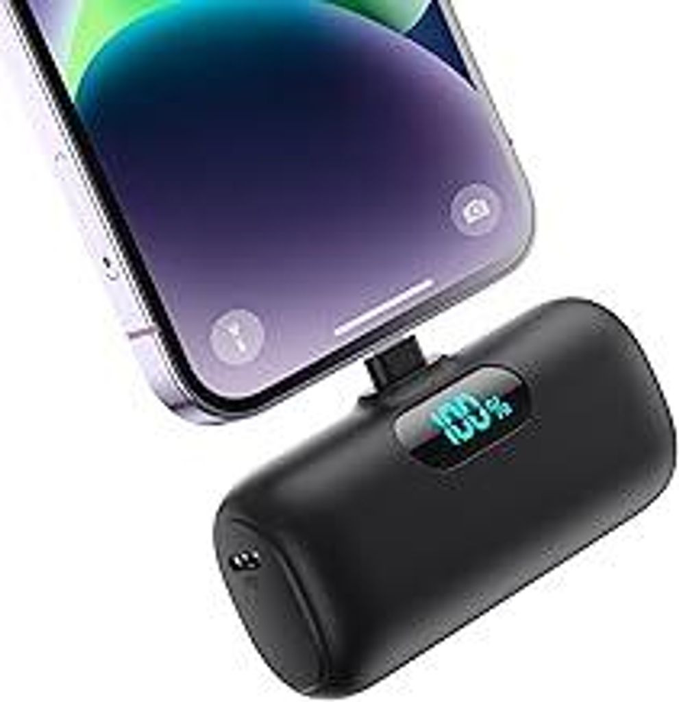 Mini Power Bank für iPhone 5000mAh, Upgrade 15W PD 3.0A Schnellladung, Leicht-Kompakt Powerbank LCD Display Akkupack Kompatibel mit iPhone 14/14 P...