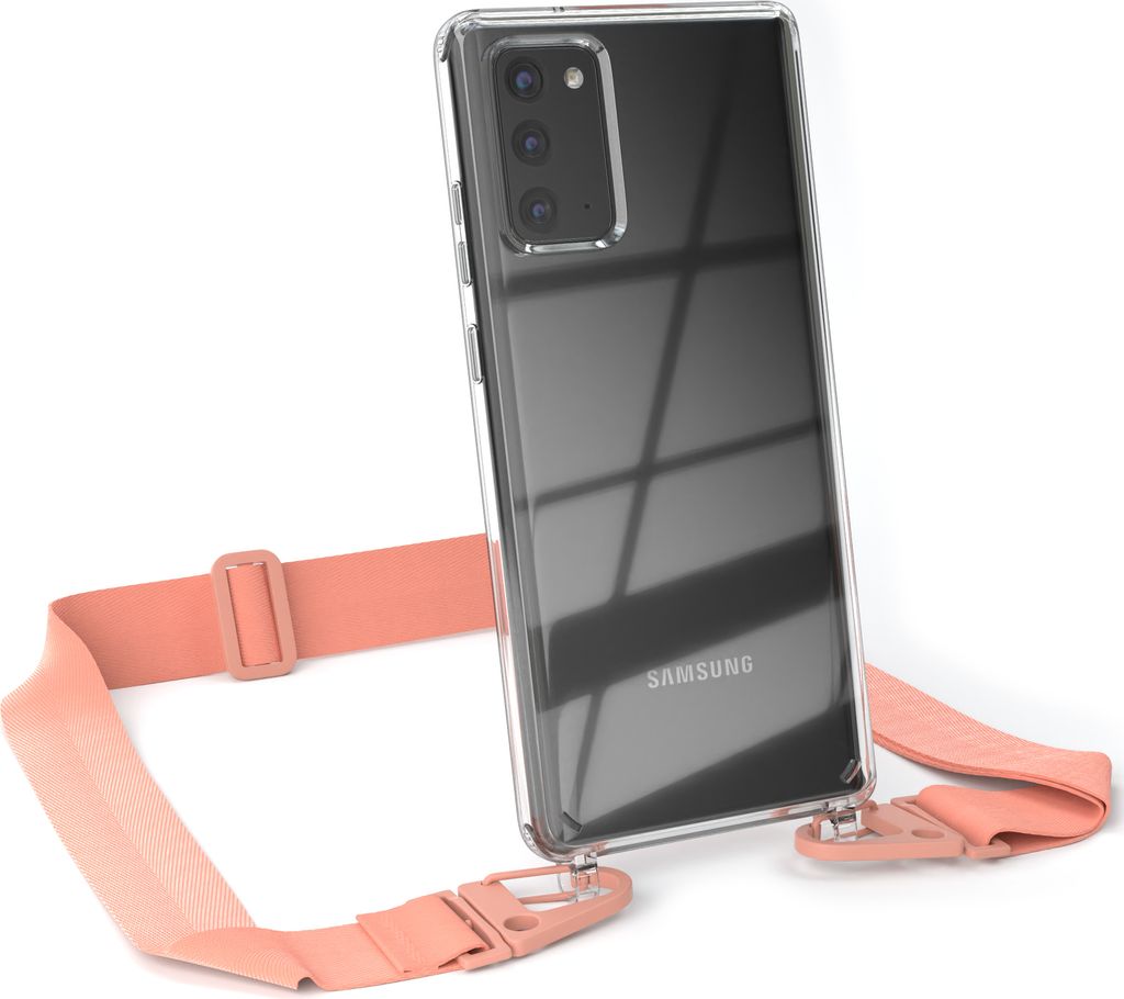 EAZY CASE - Hülle mit Band für Samsung Galaxy Note 20 / Note 20 5G, Handyhülle mit Umhängeband, Silikonhülle transparent, Handykette in Orange