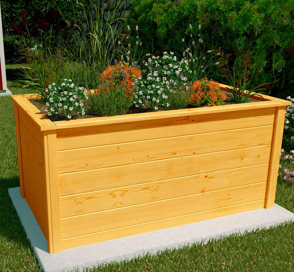 Hochbeet aus massivem Fichtenholz, Eiche hell lasiert, Produktbild 