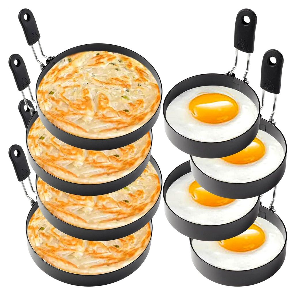 Eierringe, 4 Stück große 15,2 cm Pfannkuchenform und 4 Stück 8,9 cm Spiegelei-Form, Edelstahl, antihaftbeschichtet