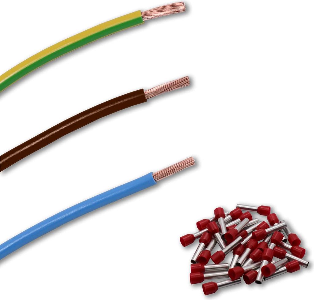 EBROM Verdrahtungssatz, Zählerschrank Verteilung, Aderleitung flexibel H07V-K 10 mm² (10 mm2) Farben: blau - braun - grün/gelb inkl. 20 x Aderen...