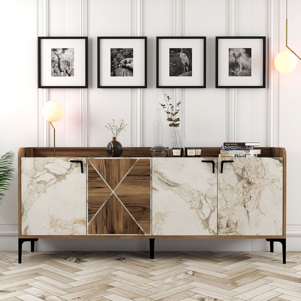Skye Decor, Venedik - Walnut, White Marble, Wohnzimmerschränke, Nussbaum, 180 x 78 x 35 cm