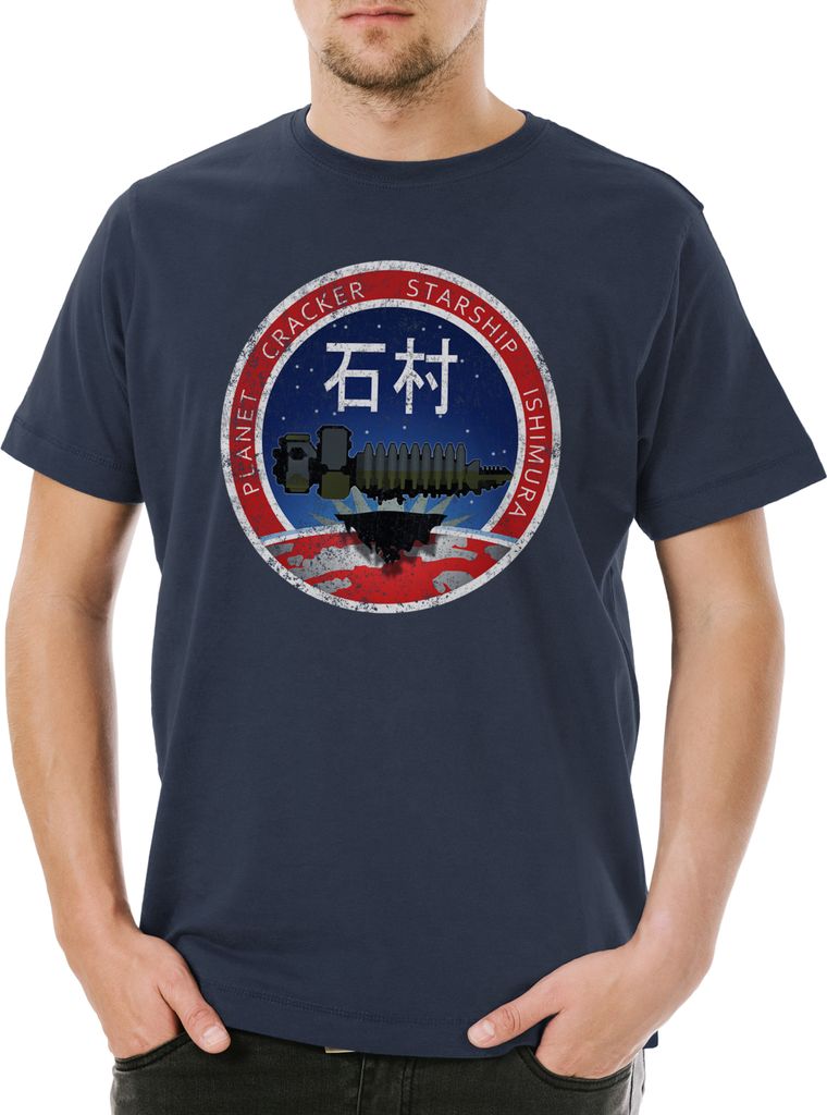Urban Backwoods Vintage Planet Cracker Starship Ishimura, Herren T-Shirt, Farbe: Navy, Größe: XS