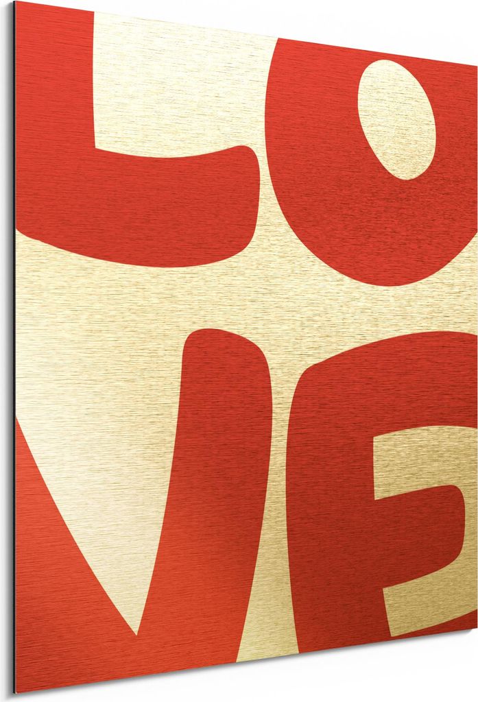 DEQORI Alu-Dibond Bild Gold 50x50 cm 'Typografie der Liebe' Wandbild Metall dünn Design