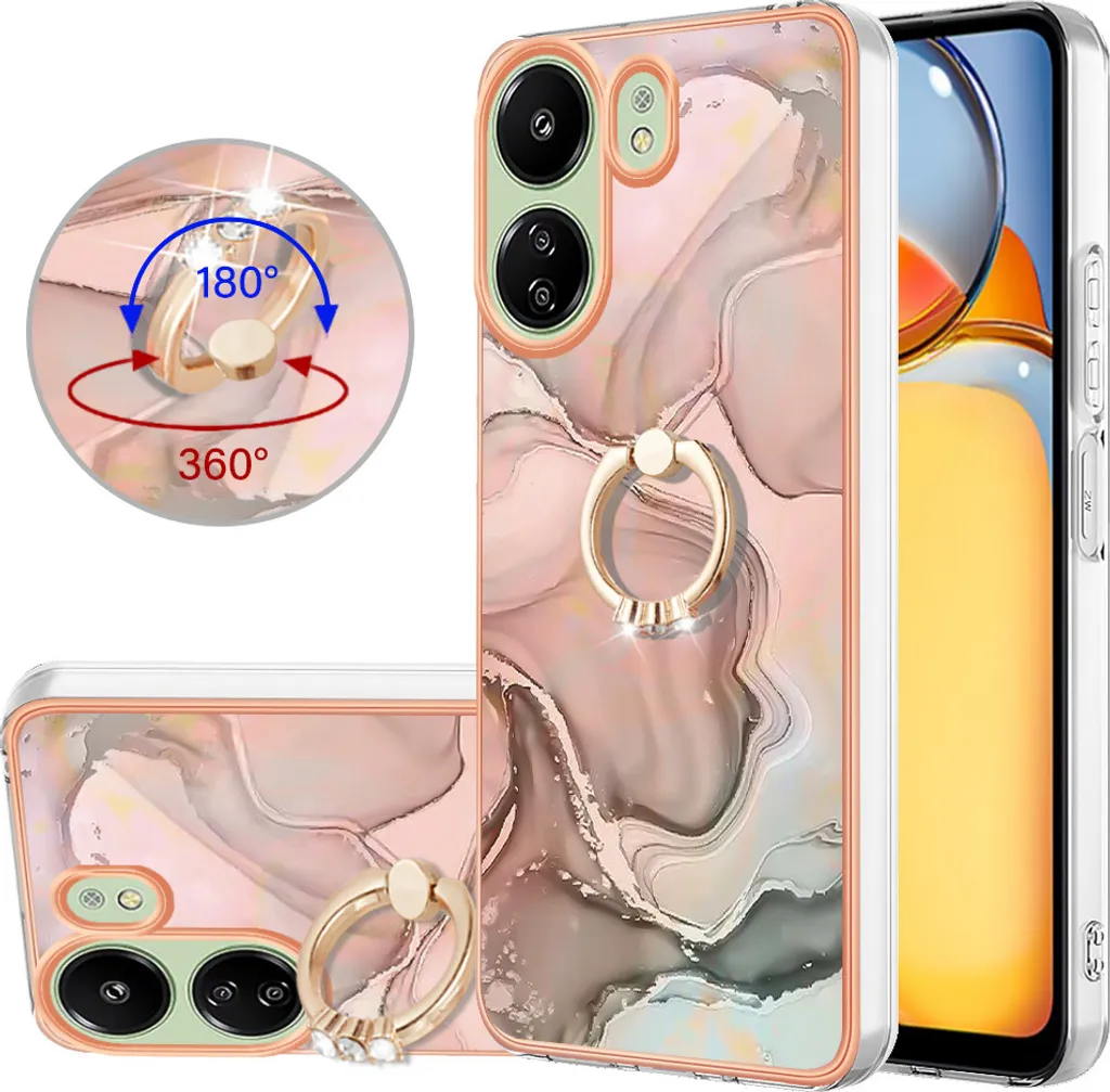 Custodia Xiaomi Redmi 13C Beige con Anello - Resistente e Comoda