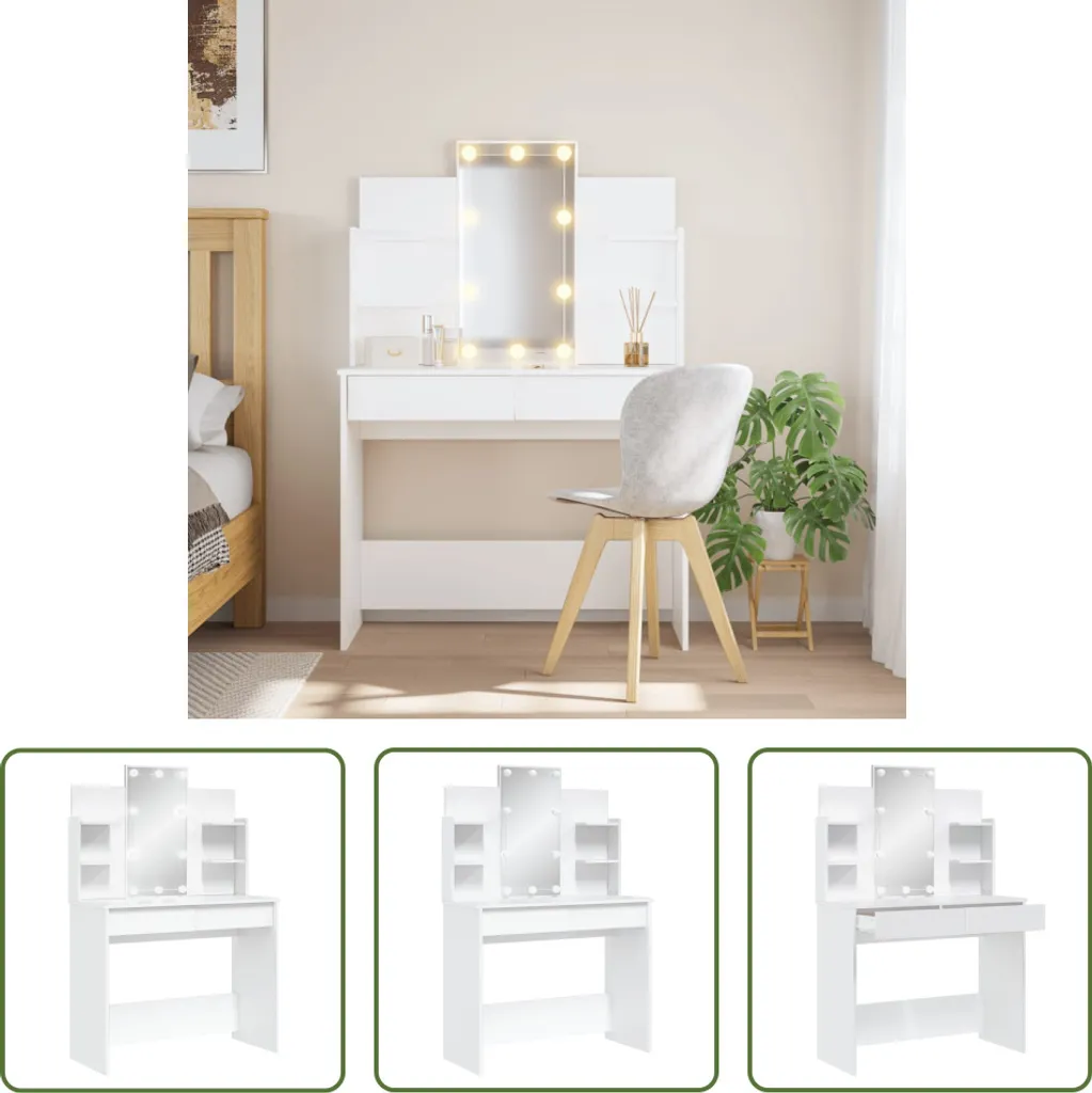 The Living Store Comodino con LED 96x40x142 cm Bianco per Camera