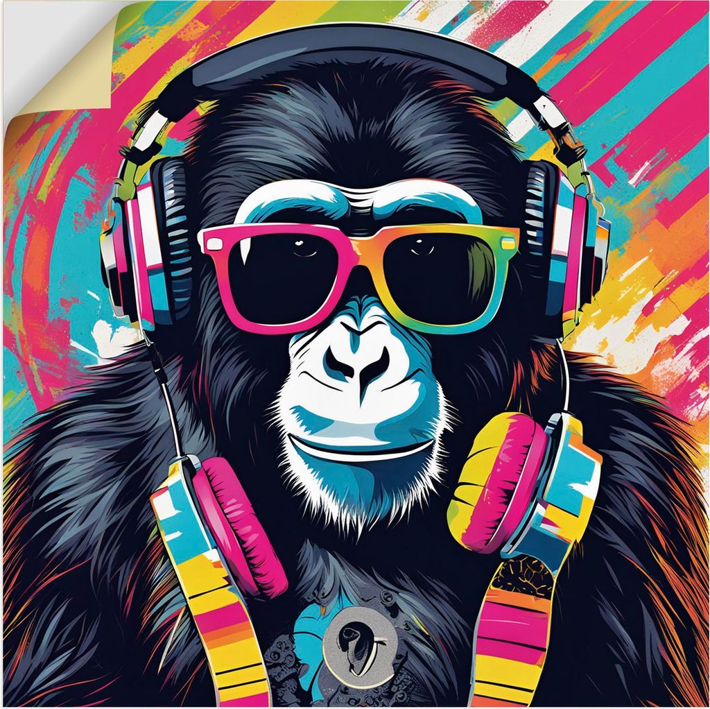 ARTland Wandbild, selbstklebend DJ Affe 2 - KI generiert Größe: 70x70 cm