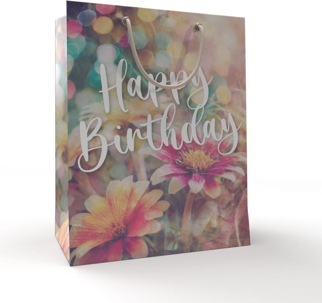 12 Geschenktüten Happy Birthday Blumen
