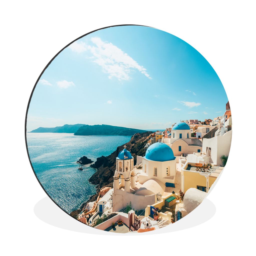 MuchoWow Aluminium Wandkreis Nachmittag in Santorini Griechenland Ø 30 cm Wanddeko Modern Wohnzimmer - Wand Bild - Wohnzimmer - Runde Bilder - A...