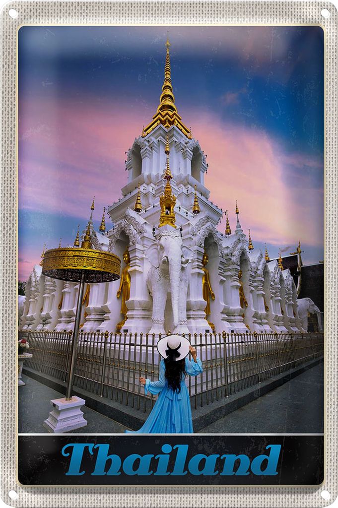 Blechschild Reise 18x12cm Thailand Wait Traimit golden Kloster