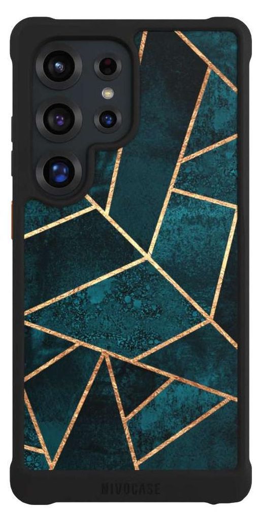 NIVOCASE Hülle für Samsung Galaxy S25 Ultra Stoßfeste Handyhülle NIVOmax Case Schwarz Elisabeth Fredriksson Gold & Kupfer Stein