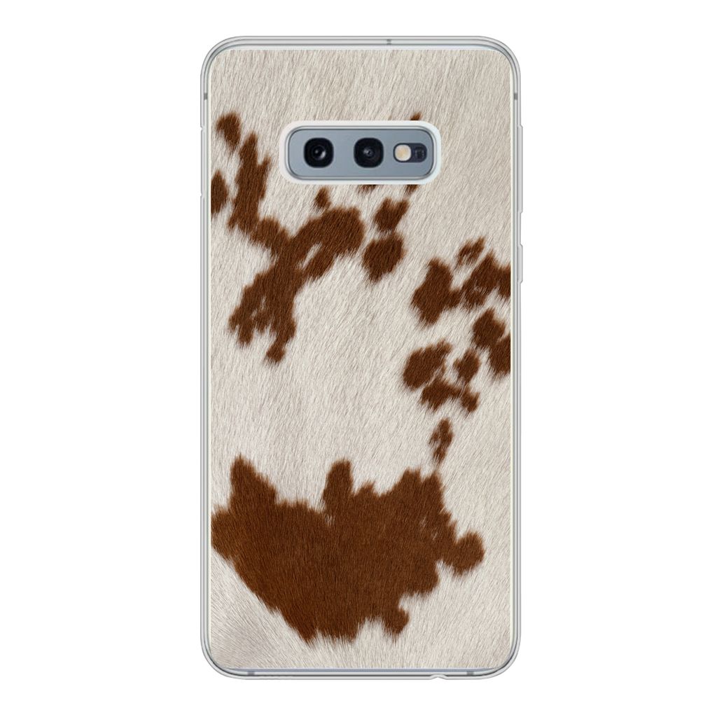 MuchoWow Handyhülle Schutzhülle Hülle für Samsung Galaxy S10e Rindsleder mit rot-orangen Tupfen Silikon Softcase Handy Hülle - Handy