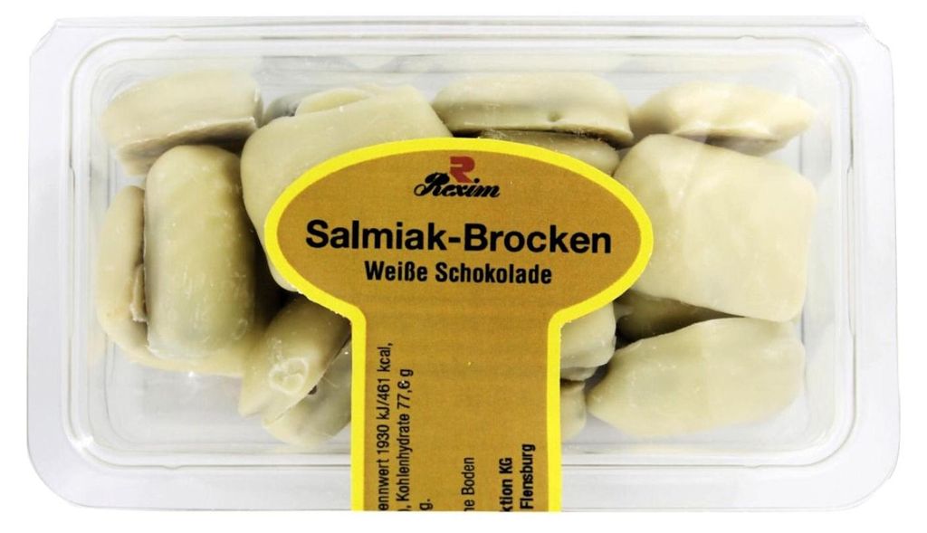 Rexim Salmiak Brocken Weiße Schokolade 125g Produktbild 