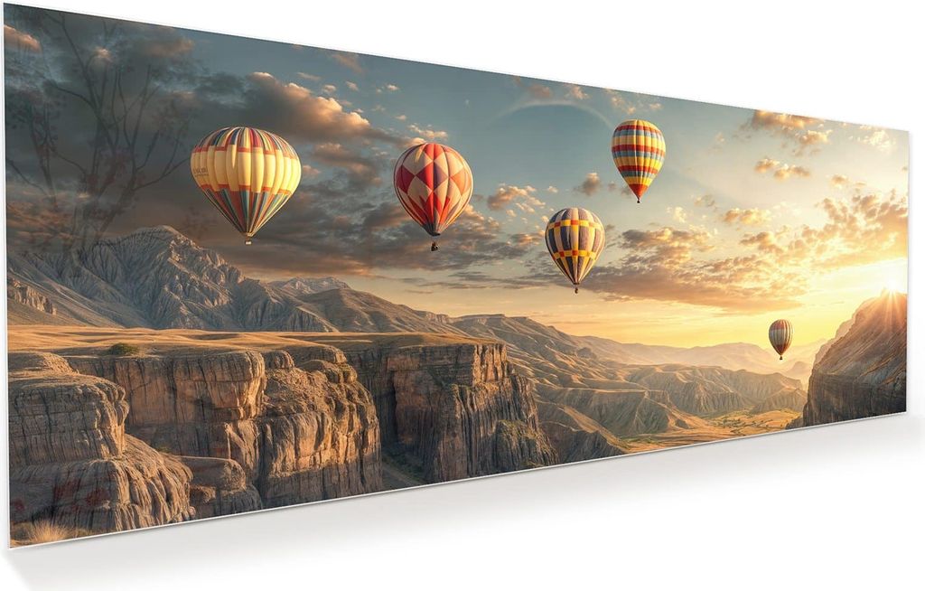Glasbild 150x60cm in XXL für Wohnzimmer, Schlafzimmer Motiv Landschaft mit Ballons