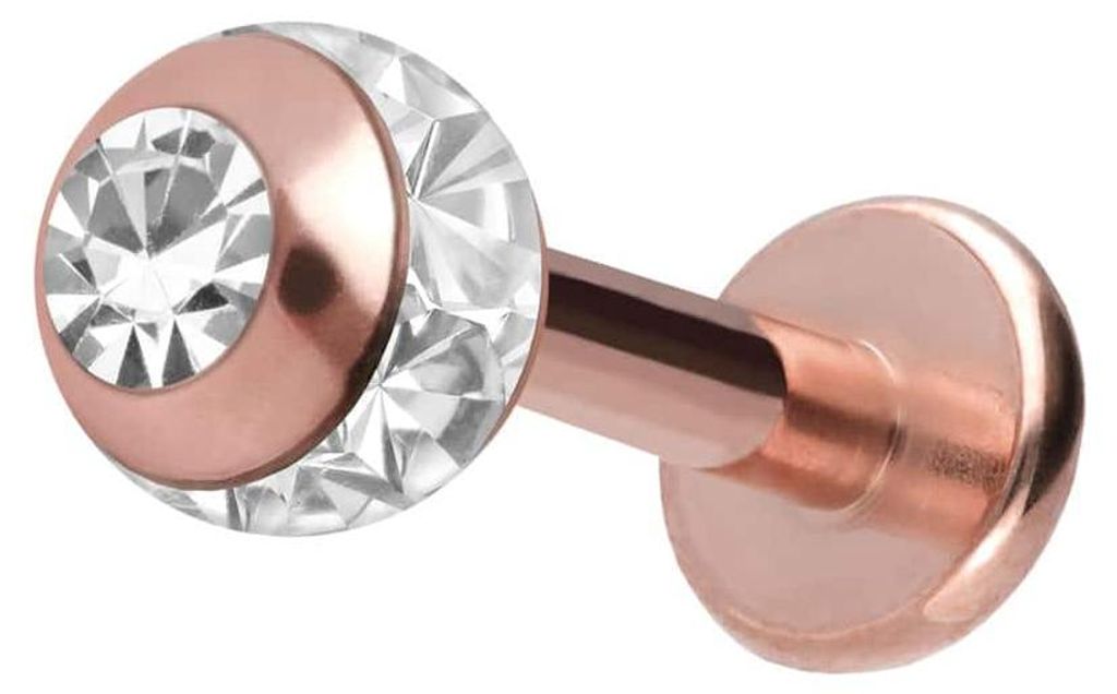 Ohrpiercing, Nasenpiercing Chirurgenstahl Labret EPOXY-RING-KUGEL + KRISTALL RoséGold Stablänge: 6mm + Stabstärke: 1,6mm + Kugelgröße: 4mm