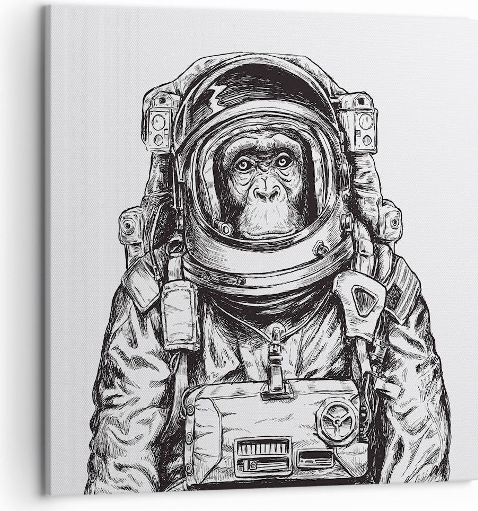 Bild auf Leinwand - Leinwandbild - Einteilig - Schimpanse Astronaut Zeichnung - 50x50cm - Wand Bild - Wanddeko - Wandbilder - Leinwanddruck - Bilde...