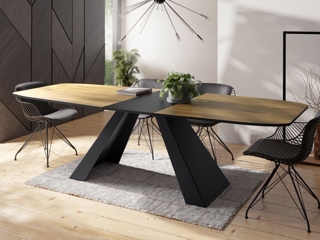 Esstisch Monte im Modern Stil, Rechteckiger Tisch - Ausziehbar von 160 cm bis 200 cm, Pulverbeschichtete Schwarze Metallbeine - 160 x 80 cm - Lance...