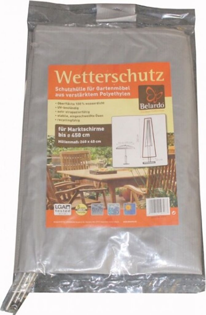 BELARDO Schutzhülle für Marktschirme Ø 450 cm Wetterschutz Schutzhaube Hülle grau
