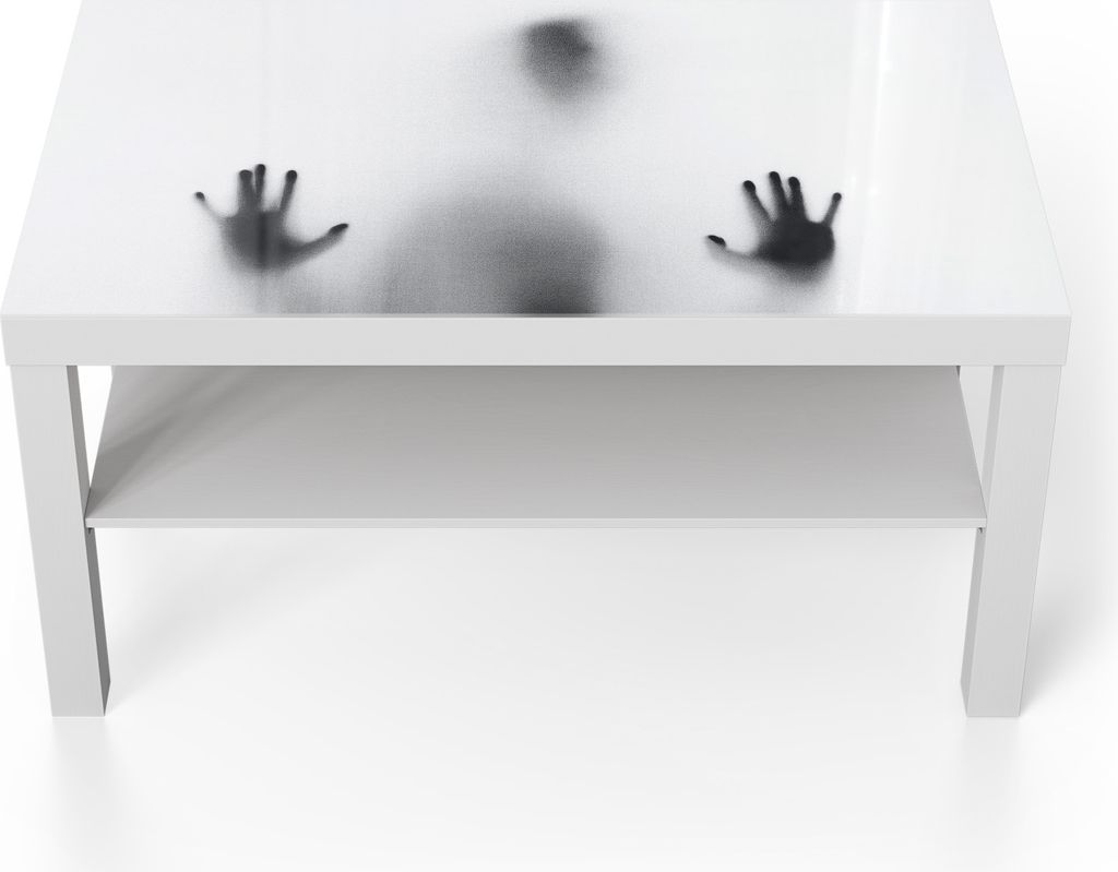 DEQORI Couchtisch 90x55 cm Weiß 'Schemenhafte Präsenz' Glas Beistelltisch Glastisch modern