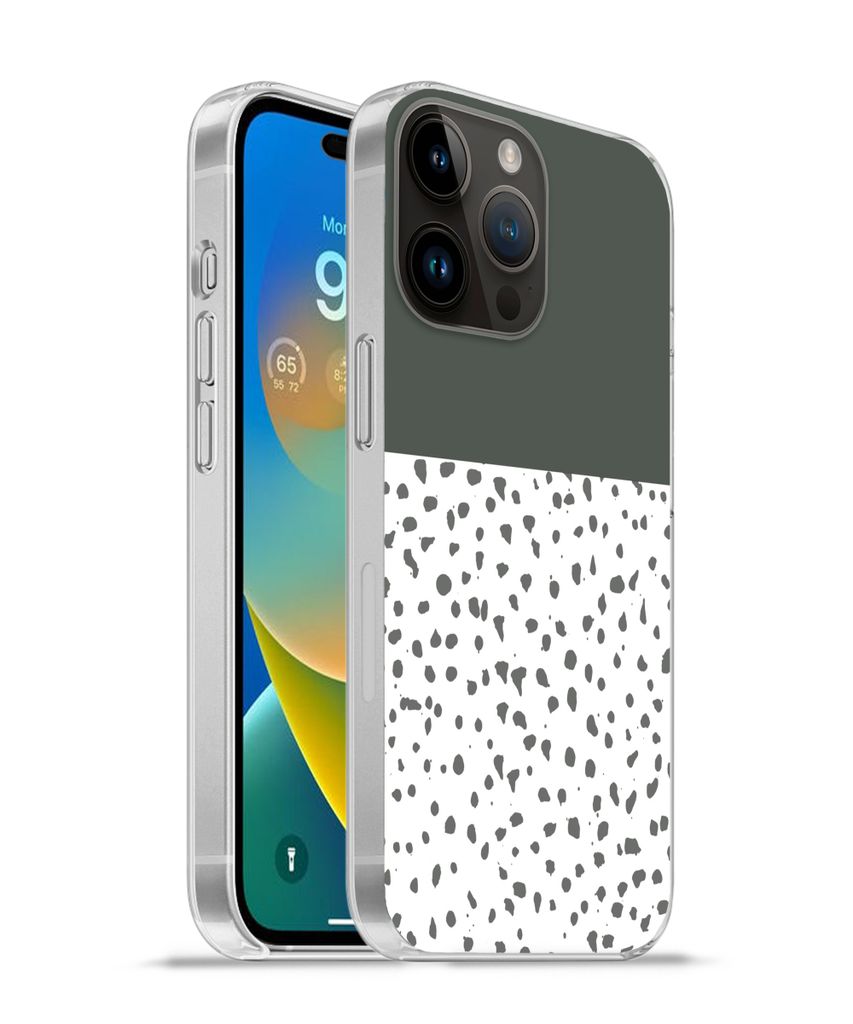 MuchoWow Handyhülle Schutzhülle Hülle für Apple iPhone 14 Pro Max Polka dots - Grau - Weiß Silikon Softcase Handy Hülle - Hardcover