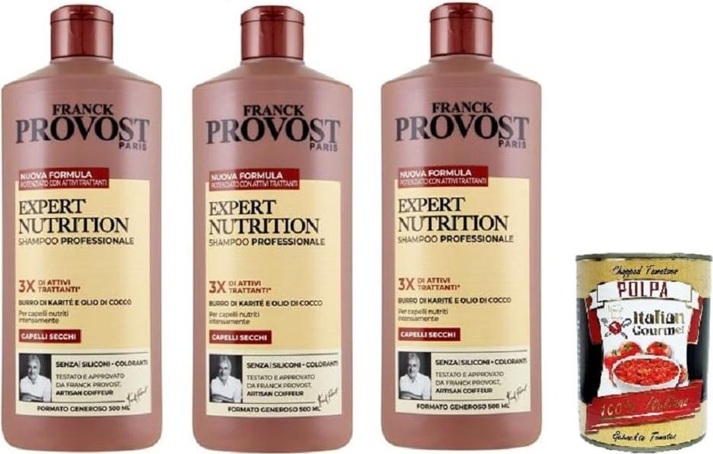 Franck Provost Expert Nutrition Profi-Shampoo 3x 500 ml+ Italian Gourmet polpa 400g