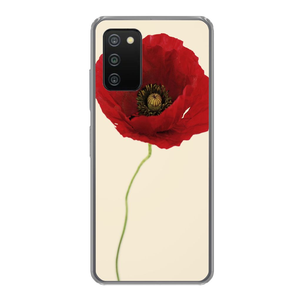 MuchoWow Handyhülle Schutzhülle Hülle für Samsung Galaxy A03s Nahaufnahme einer roten Mohnblume Silikon Softcase Handy Hülle - Schutz
