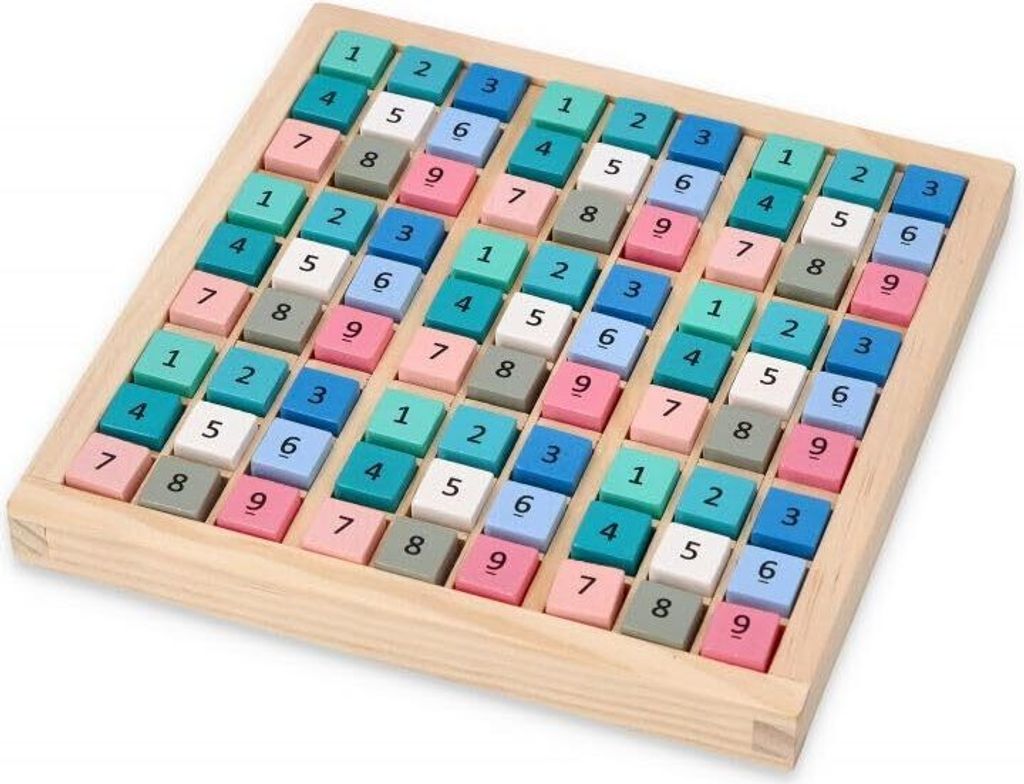 Sudoku-Holzspiel für Kinder ab 3 Jahren - Spielbrett 18x18 cm, Spielfiguren 1,5 x 1,5 cm - Puzzle-Brett - Brettspiel mit Steinen - Lernspielzeug -...