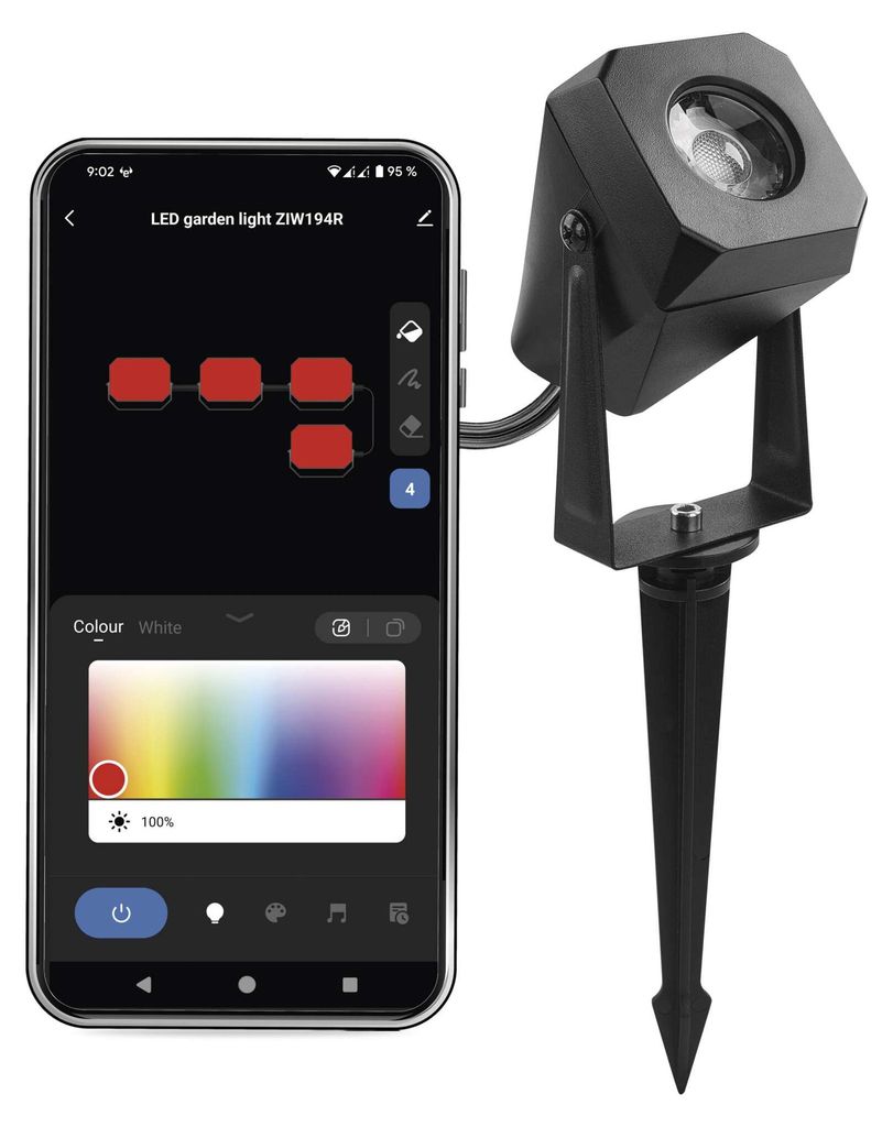 EMOS Smart Gartenbeleuchtung mit Erdspieß, Erweiterungsteil 1 Stk, WiFi, RGBIC+CCT-Farbspektrum, dimmbar, App, Sprachassistenten, wasserdicht, ZIW...