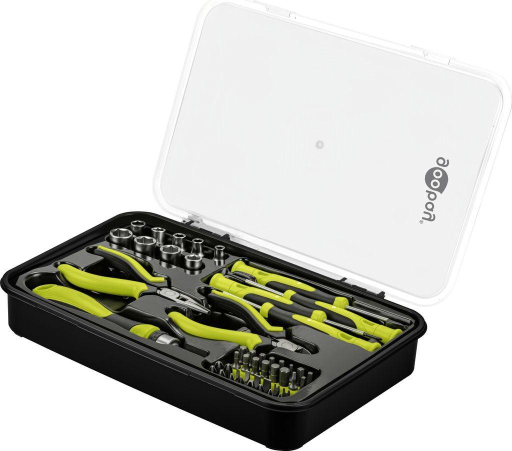 Goobay Tools Werkzeug-Set Advanced, 49-teilig, Schraubenzieher mit Bithalter, S2 Stahl Bits, Box