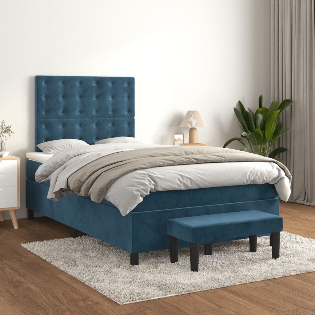 vidaXL Boxspringbett mit Matratze Dunkelblau 120x200 cm Samt - Boxspringbett - Boxspringbetten - Bett - Schlafzimmermöbel