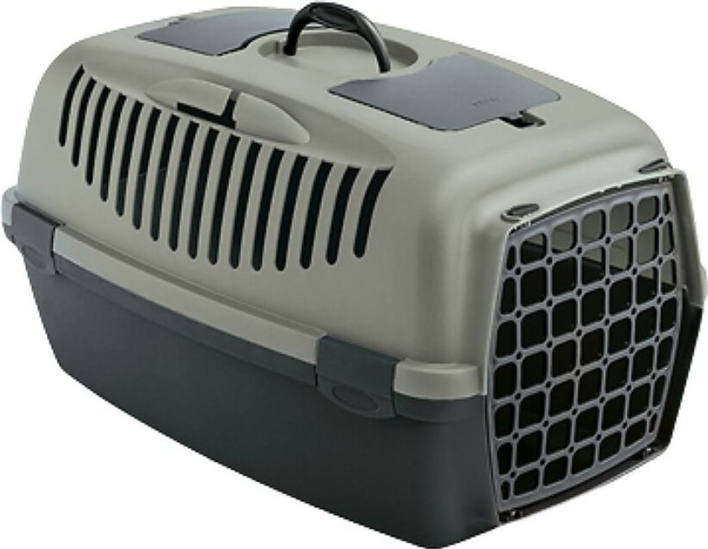 A pet carrier is shown against a white background.