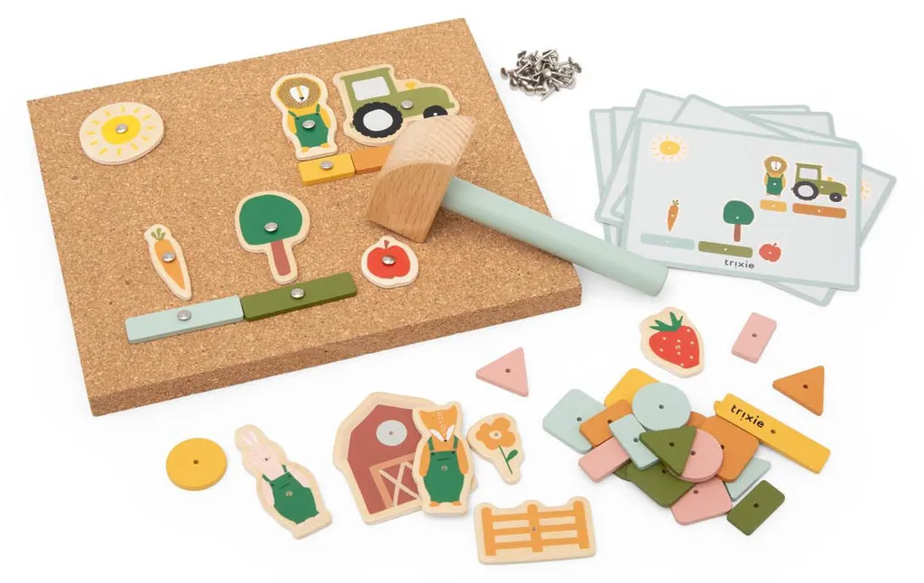 Jeu du marteau Trixie ferme en bois : jouet d'éveil premier âge ludique