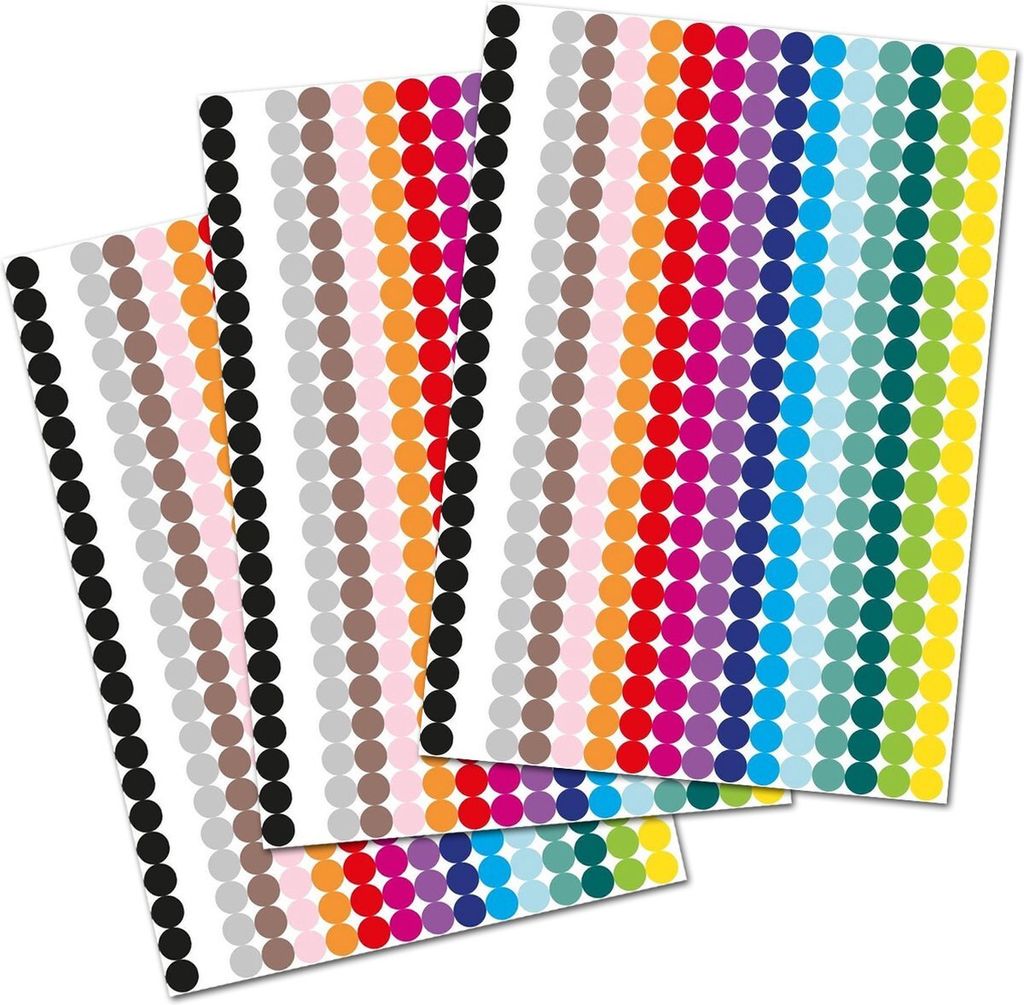 1104 Bunte Selbstklebende Klebepunkte Sticker Ø 10 mm - Runde Punktsticker in 16 Farben - Farbkodierungs-Etiketten - Markierungspunkte -