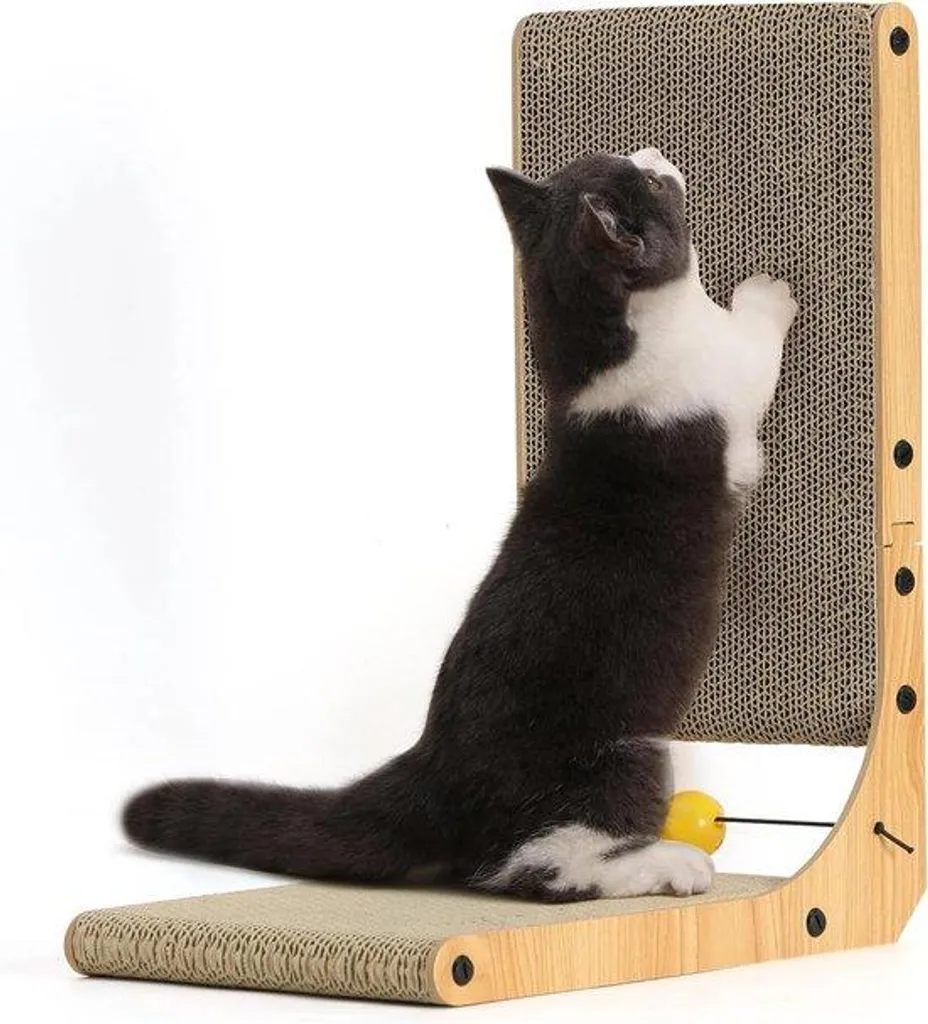 Griffoir en carton en forme de L 48 cm avec balle de jeu pour chat - 2