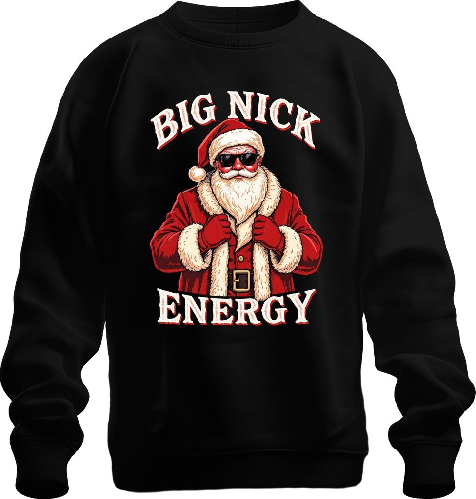 BIG NICK ENERGY Weihnachtsmann Weihnachtsgeschenk Sonnenbrille Uni Sweatshirt Pullover, Schwarz, L