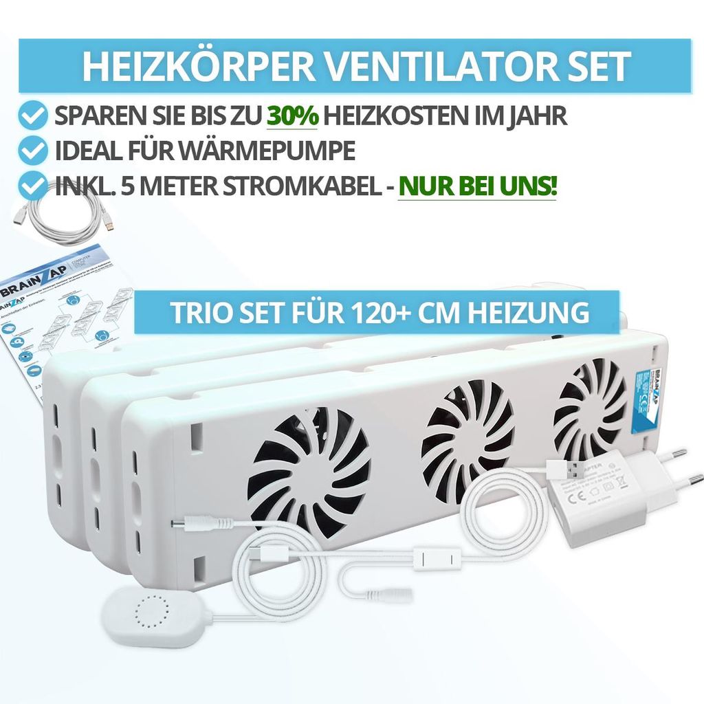 Heizkörper Ventilator - Radiator Fan Heizung Lüfter Verstärker Booster Trio-Set für 120+ cm Heizung