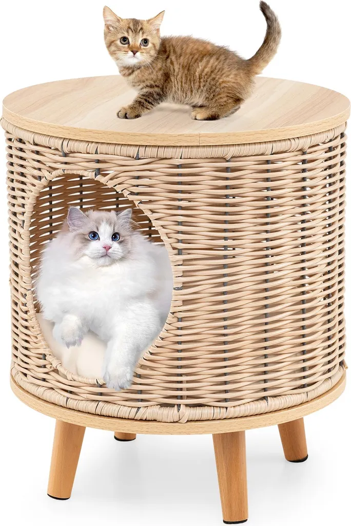 Meuble pour chats moderne en rotin idéal pour petit appartement 36cm
