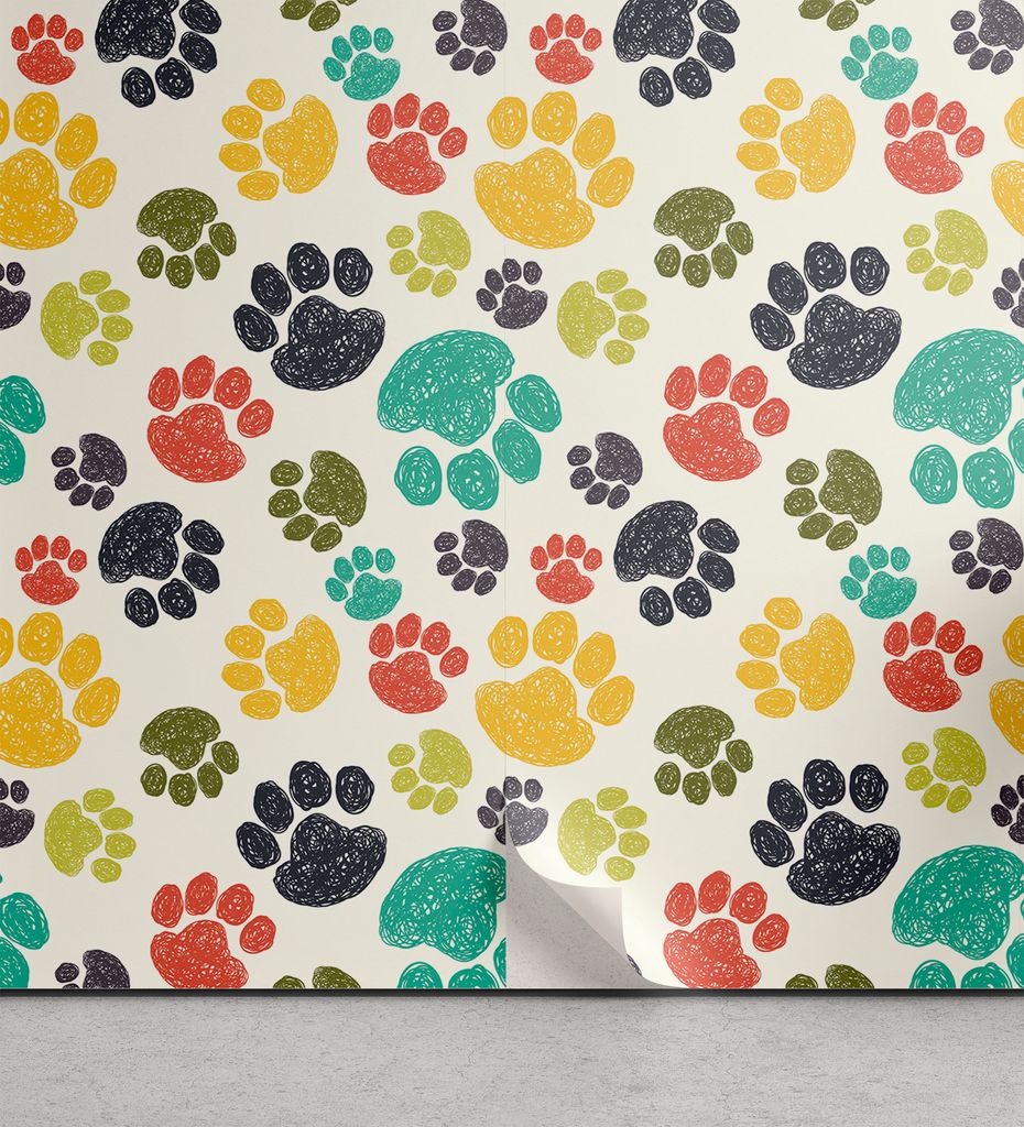ABAKUHAUS Hundeliebhaber abziehbare & klebbare Tapete für Zuhause, Hand Drawn Paws, selbstklebendes Wohnzimmer Küchenakzent, 33 cm x 90 cm, Mehrf...