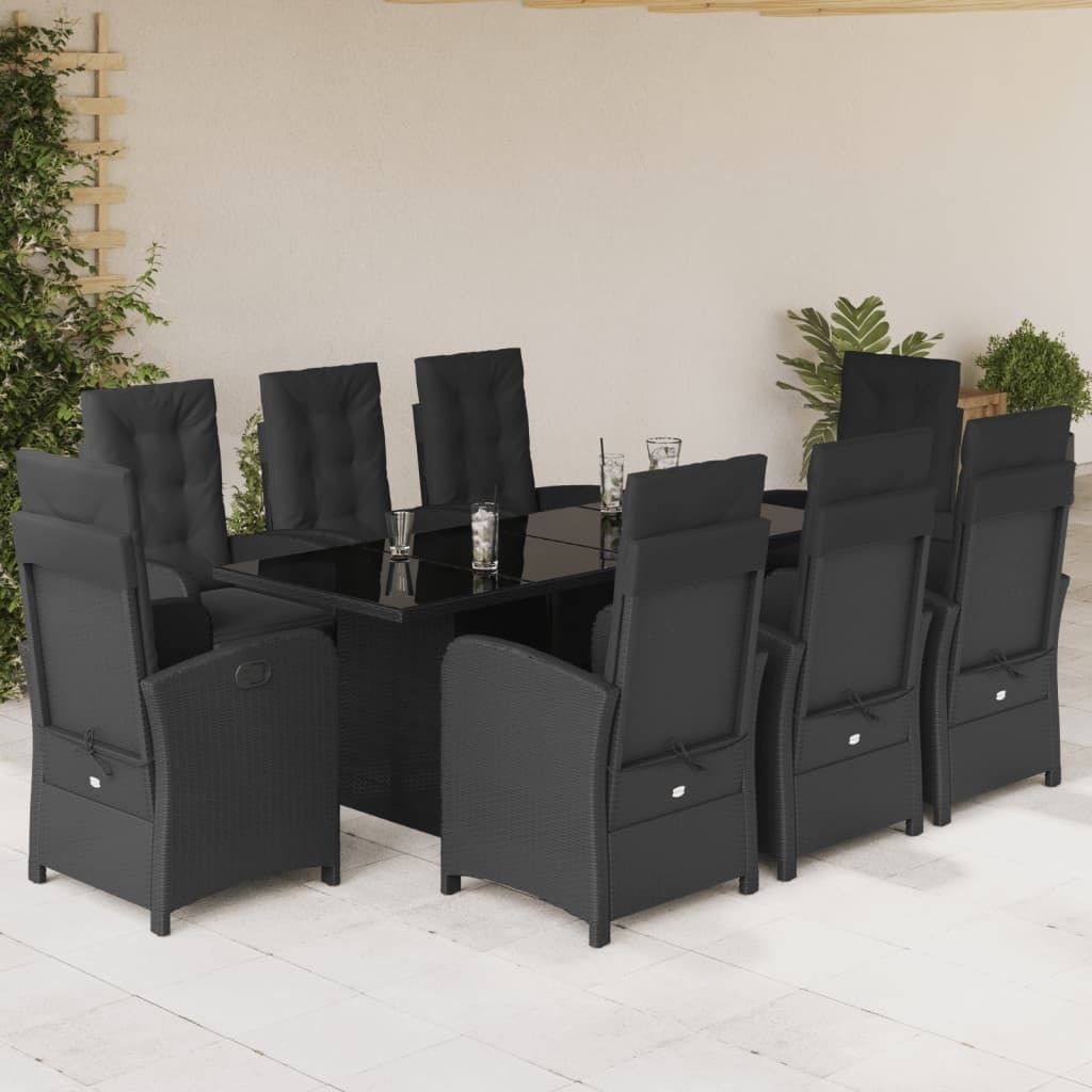 Maison Exclusive - 9-tlg. Garten-Essgruppe mit Kissen Schwarz Poly Rattan