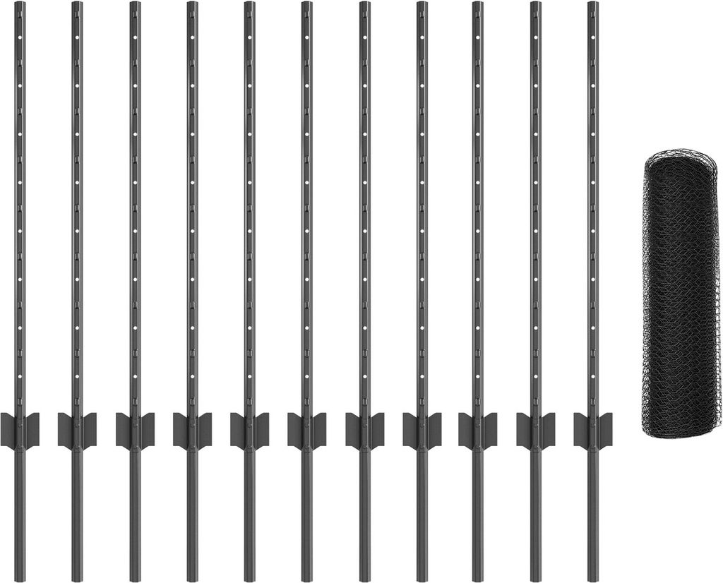 Langlebige Zaunpfosten 11 Stück U-Kanal Grau 80 cm Stahl, Sechseckzaun Grau 0,8x25 m Stahl - Zaunzubehör Möbel990374