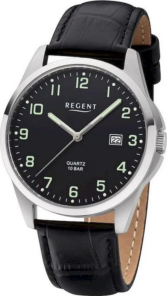 Regent montre Homme F-1227 étanche avec cadran noir et verre minéral