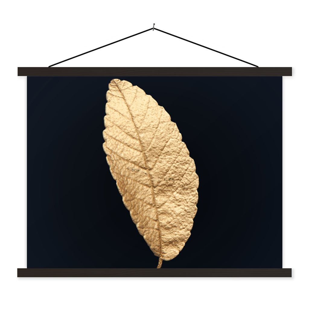 MuchoWow Textilposter Schwarz und Gold - Blätter - Schwarz - Pflanzen - Luxus 150x113 cm mit schwarzem Rahmen - Wohnzimmer