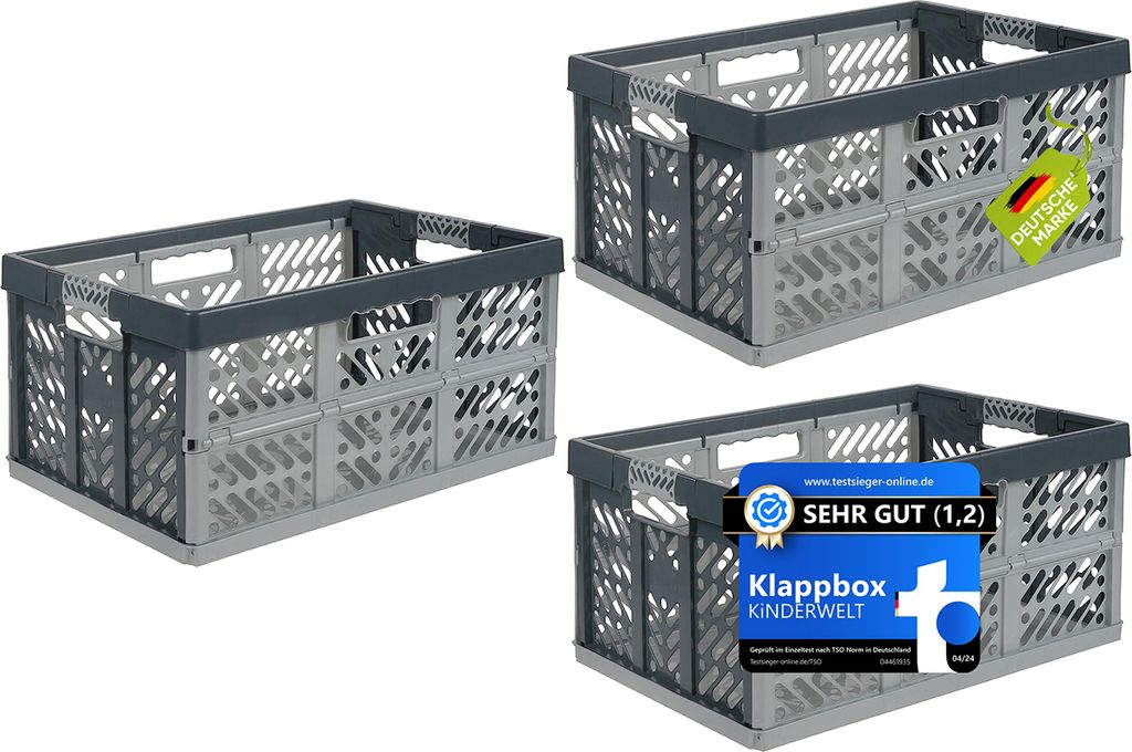 3 x Profi - Klappbox Rheinland zert. 45 L bis 50 kg silber Faltbox Kunststoff Box Kiste
