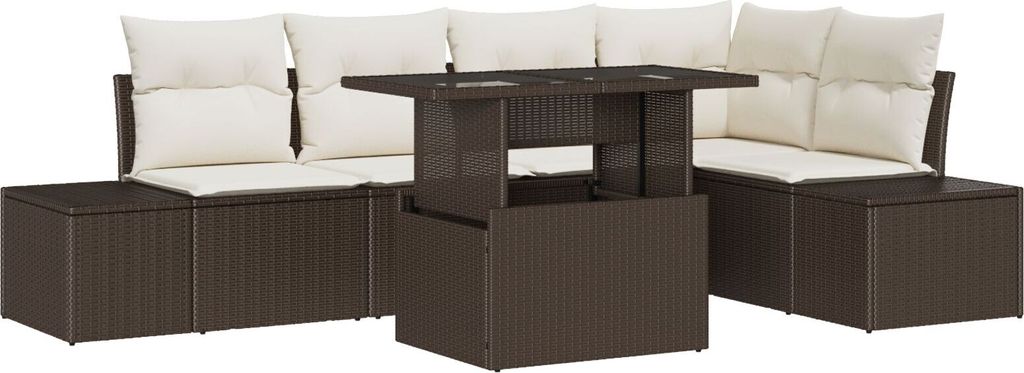 Möbel 6-teiliges Garten-Sofa-Set mit Kissen Braun Poly-Rattan - Gartensofas 3349184