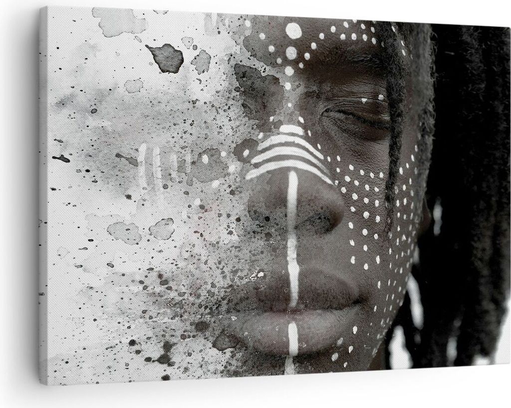 Bild auf Leinwand - Leinwandbild - Einteilig - Afrikanisch Autochthon Gesicht - 70x50cm - Wand Bild - Wanddeko - Wandbilder - Leinwanddruck - Bilde...