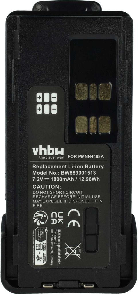 vhbw Akku kompatibel mit Motorola DP4400, DP2400e, DP4400E, DP2600E, DP2600, DP2400 Funkgerät, Walkie Talkie (1800 mAh, 7,4 V, Li-Ion) + Gürtelclip