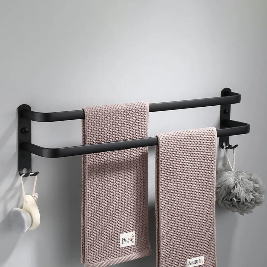 Porte-serviettes de salle de bain 2 barres 50cm en aluminium noir mat