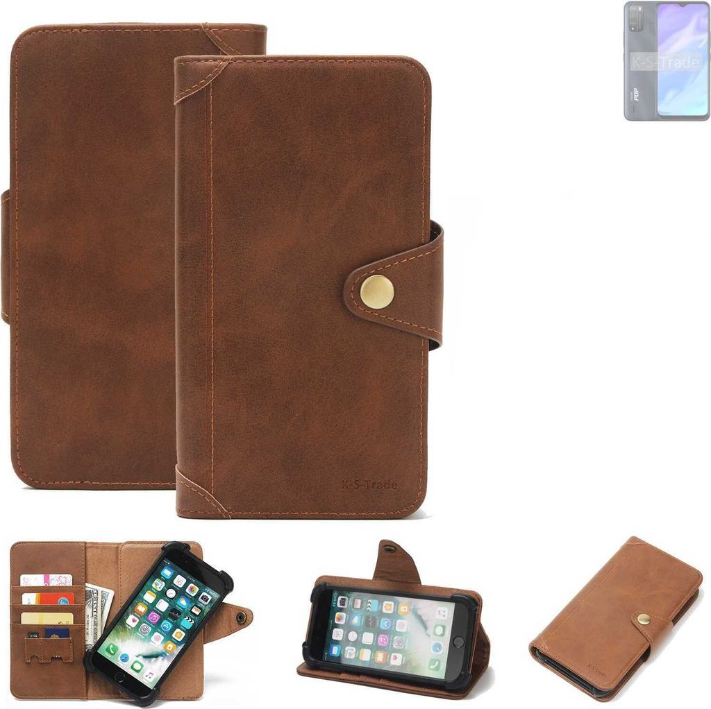 K-S-Trade Handyhülle kompatibel mit Tecno Pop 5X Schutz Hülle Walletcase Bookstyle Tasche Case Handytasche Wallet Flipcase Cover PolyurethanBraun...